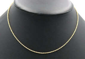 Classic High Shine 14KT Yellow Gold 1.7mm Wide Rope Chain Necklace 16" - 3.67g
