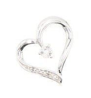 Women's 0.05 Ctw Round & Single Cut Diamond 10KT White Gold Heart Pendant 0.7"