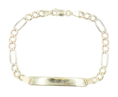 Classic 7 3/4" Medical Bar ID (Blank) 14KT Gold Figaro Chain Bracelet - 7.36g