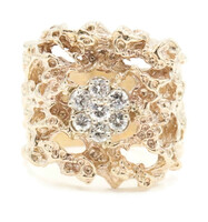 1.40 ctw Diamond Cluster 10KT Yellow Gold 26.9mm Wide Large Nugget Ring - 29.38g