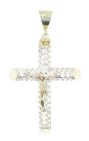 Iced 10KT Yellow Gold Round CZ Crucifix Cross Necklace Pendant 2 3/4" - 15.34g