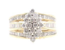 Estate 2.80 Ctw Round & Baguette Cut Diamond 10KT Gold Marquise Cluster Ring 7g