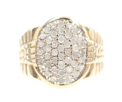 Retro-Style Oval Cluster 1.0 Ctw Round Diamond 10KT Gold Nugget Watch Band Ring