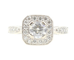 1.15 ctw Princess & Round Diamond 14KT White Gold Square Halo Engagement Ring