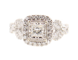 14KT White Gold 1.30 ctw Princess & Round Cut Diamond Halo Knot Engagement Ring
