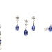 10KT White Gold Lab Created Blue Sapphire & Diamond 4 Piece Matching Set -14.7g