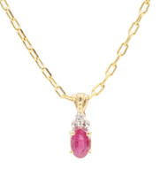 Estate 10KT Yellow Gold Ruby & Diamond Pendant on 16" 14KT Yellow Gold Necklace