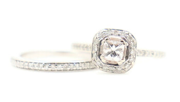 0.88 ctw Princess & Round Diamond Asscher Halo 14KT White Gold Wedding Ring Set 