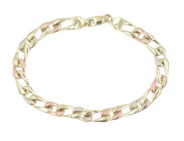 6" Textured Tri Color Yellow, White, and Rose 14KT Gold 4.8mm Link Bracelet 2.3g