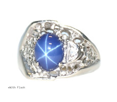 Lab Created Oval Cabochon Star Sapphire & 0.03 ctw Diamond 14KT White Gold Ring