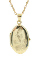 14KT Yellow Gold Flower Etched Oval 36.3mm Locket on 18.5" Rope Necklace 7.7g 