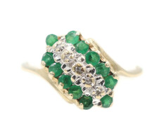 Estate 0.30 ctw Round Emerald & 0.03 ctw Diamond 14KT Yellow Gold Waterfall Ring