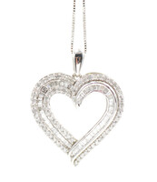 10KT White Gold 1.36 ctw Round & Baguette Channel Set Diamond Heart 21" Necklace