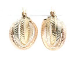 Estate 14KT Yellow, White, & Rose Gold Tri-Color Twisted 19mm Hoop Earrings 2.8g