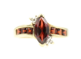 Women's 1.38 Ctw Marquise & Square Cut Garnet w/ Diamond Accents 10KT Gold Ring