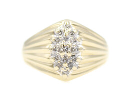 Estate 0.16 Ctw Round Diamond Marquise Cluster 14KT Yellow Gold Ribbed Ring 4.2g