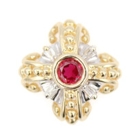 Unique 0.30 Ct Lab-Created Ruby & Natural Diamond 14KT Two-Tone Gold Pendant 3g