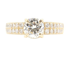 2.29 cttw Round Diamond Cathedral Style Pave 14KT Yellow Gold Engagement Ring 