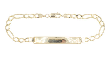 Estate High Shine 14KT Yellow Gold Blank ID Bar Figaro Chain Bracelet 8" - 7.7g