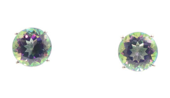 Lab Created 4.60 ctw Round Cut Mystic Topaz Solitaire 14KT Gold Stud Earrings