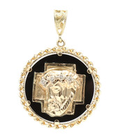 14KT Yellow Gold Jesus Christ with 0.03 ctw Diamonds on Black Onyx Disc Pendant 