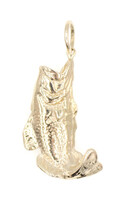 Classic High Shine 10KT Yellow Gold Detailed Bass Fish Necklace Pendant 34.1mm