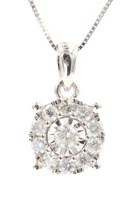 14KT White Gold 0.34 Ctw Illusion-Set Diamond Halo Pendant on 14KT Box Chain 18"