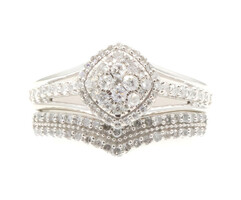 1.02 ctw Round Diamond 10KT White Gold Women's Cluster Wedding Ring Set - 5.1g