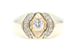 Men's Estate 0.68 Ctw Round Cut Diamond 10KT Yellow Gold Statement Ring Size 15