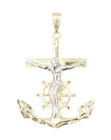 Estate 14KT Yellow & White Gold Crucifix Anchor Necklace Pendant 35.8mm - 3.2g