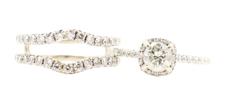 14KT White Gold 1.46 ctw Round Diamond Halo Wedding Ring Set with Guard - 5.5g