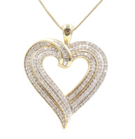 Estate 10KT Yellow Gold 0.75 ctw Round & Baguette Diamond Heart on 18" Necklace