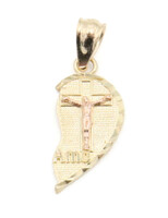 21.8mm Half Heart Amo Crucifix Cross Amores Pere Si Jun 14KT Necklace Pendant