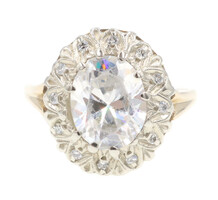 Antique-Style 4.50 Ct Oval Cut CZ & Natural Diamond Halo 14KT Yellow Gold Ring
