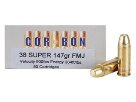Cor-Bon Performance Match 38 Super Ammo 147 Grain Full Metal Jacket Box of 50