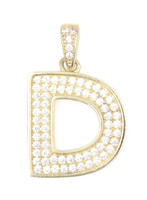 Classic 10KT Yellow Gold Round CZ Iced Initial "D" Necklace Pendant 28.2mm - 3g