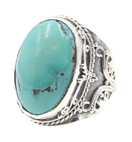 Statement Sterling Silver 925 Large 11.75 ctw Oval Cabochon Turquoise 28mm Ring