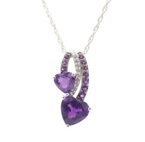 Purple Heart Cut CZ & Round Cut CZ 925 Sterling Silver 18" 1mm Women's Necklace