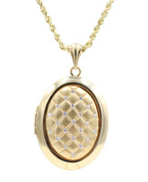 0.16 ctw Round Diamond Quilted Oval 14KT Gold Locket on 10KT 24" Rope Necklace