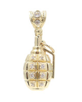 3D 10KT Yellow Gold Cubic Zirconia CZ Grenade Weapon Charm Necklace Pendant 4.6g