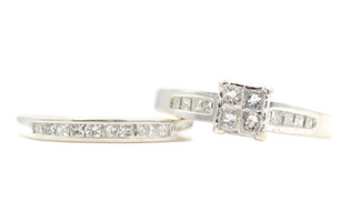 1.10 ctw Princess Cut Diamond Channel Set Wedding Ring Set in 14KT White Gold