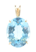 Women's Solitaire 19.3 Ctw Oval Cut Blue Topaz 14KT Yellow Gold Gemstone Pendant