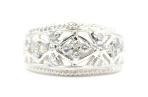 Estate 0.42 Ctw Round Cut Diamond 14KT White Gold Openwork Statement Ring - 5.8g