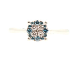 Women's 0.20 ctw Round Cluster Color Enhanced Blue Diamond 10KT White Gold Ring