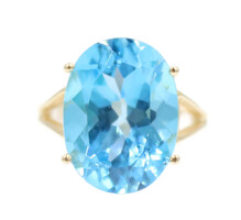 Women's Solitaire 10.2 Ct Oval Cut Blue Topaz 14KT Yellow Gold Cocktail Ring