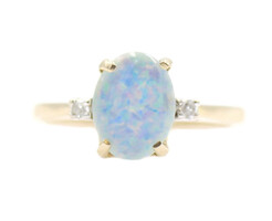 Women's 10KT Yellow Gold Oval Cabochon Faux Opal and Diamond Estate Ring 