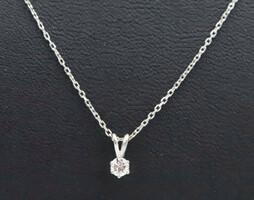 Women's 0.15 ctw Round Diamond Solitaire 14K Pendant 10KT White Gold Chain 21.5"