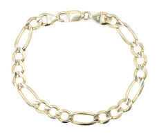 Men's High Shine 10KT Yellow Gold 7.8mm Wide 8.5" Figaro Chain Bracelet - 13.71g