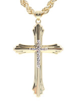 10KT Two Tone 2" Diamond Cut Cross Pendant on 23" 10KT Yellow Gold Necklace 9g