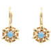 Women's 0.26 Ctw Cabochon Turquoise 18KT Yellow Gold Floral Dangle Earrings 2.7g